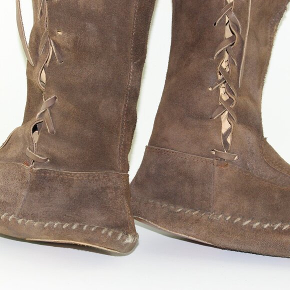 Handmade Vintage Brown Leather Suede Tall Moccasin Shoes (11 US) - Picture 9 of 14